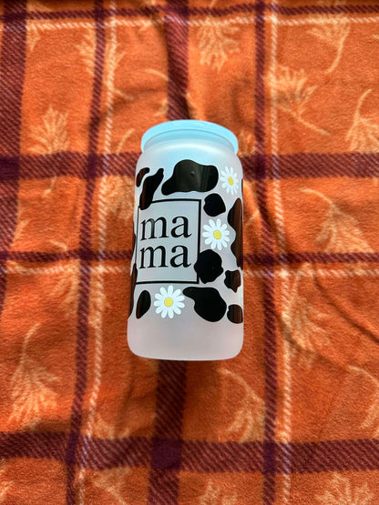 Mama Cow Daisy Can Glass